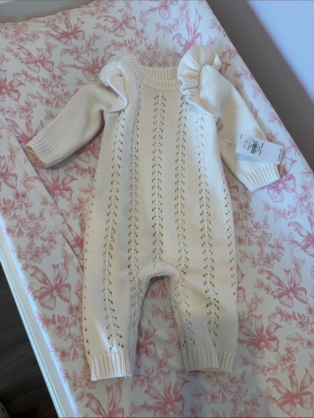 Old Navy Cream Knit Infant One-Piece with Ruffle Shoulders